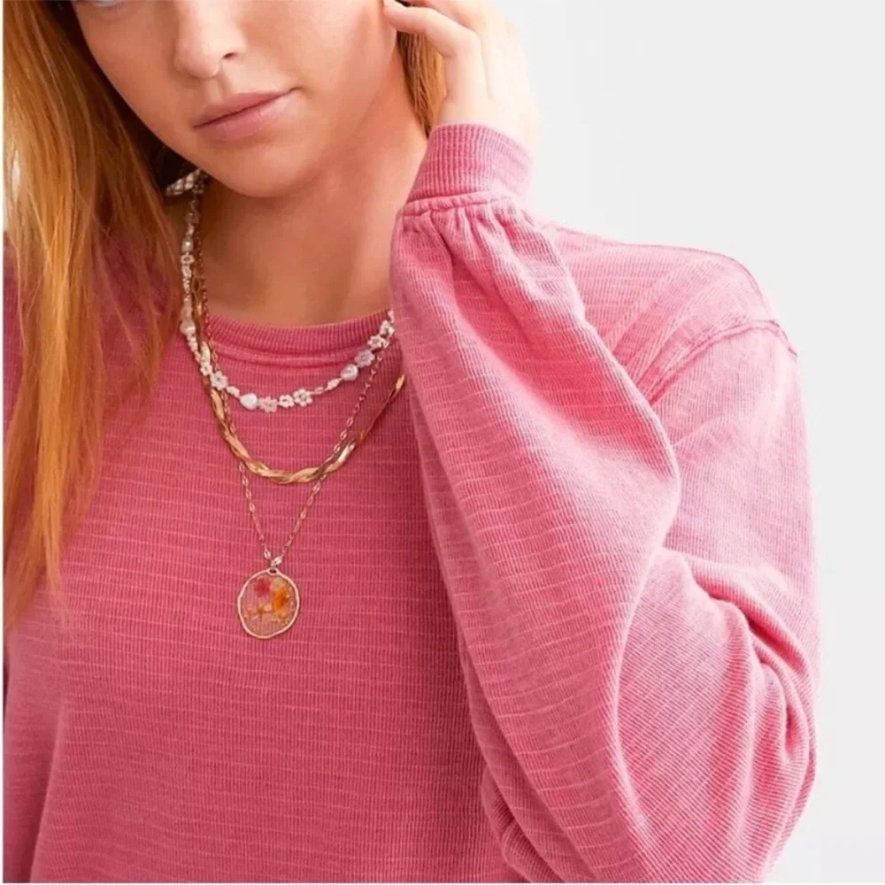 We the Free People Soul Sing Oversized Pink Long Sleeve Tee/Top Size XS